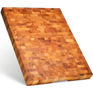 SHUMARU XXXL 24" Mahogany End-Grain Butcher Block 2" Ultra-Thick Professional Cutting Board Handmade in Bali Limited Small-Batch Production Knife-Friendly, Non-Slip, Juice Groove, 24x18x2 inches