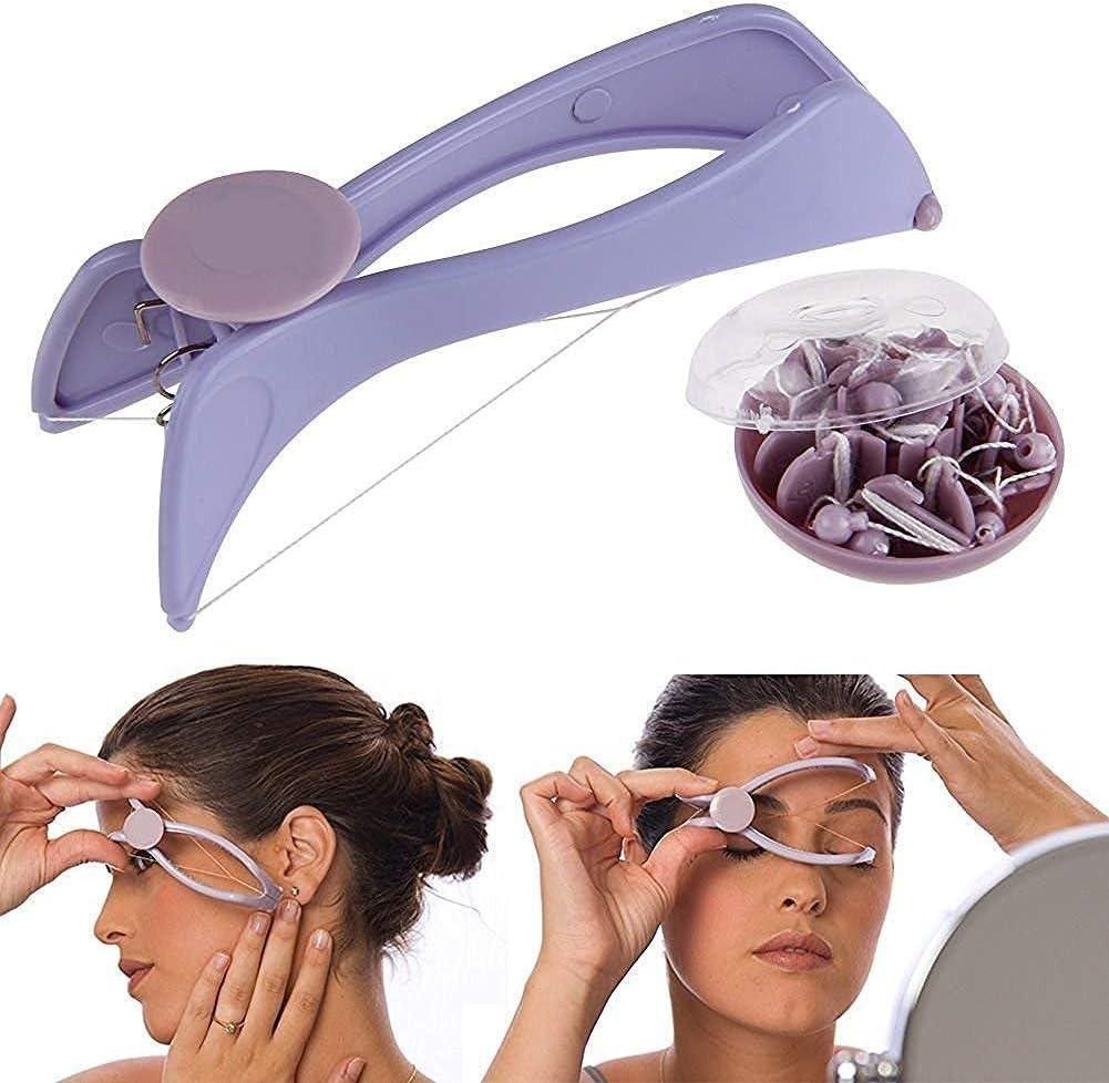 Eyebrow Face and Body Hair Threading and Removal System, Purple, Manual Epilator with Threading Tool