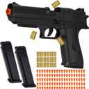 Automatic Shell Ejecting Toy Gun with 100 Soft Bullets,Realistic Toy Gun Pistol,Christmas Birthday Gifts for Kids Adults Boys Age 8+(Black)