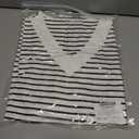 LilyCoco Womens V Neck Tops 3/4 Length Sleeve Spring Breton Striped Shirt White Small (White, S)