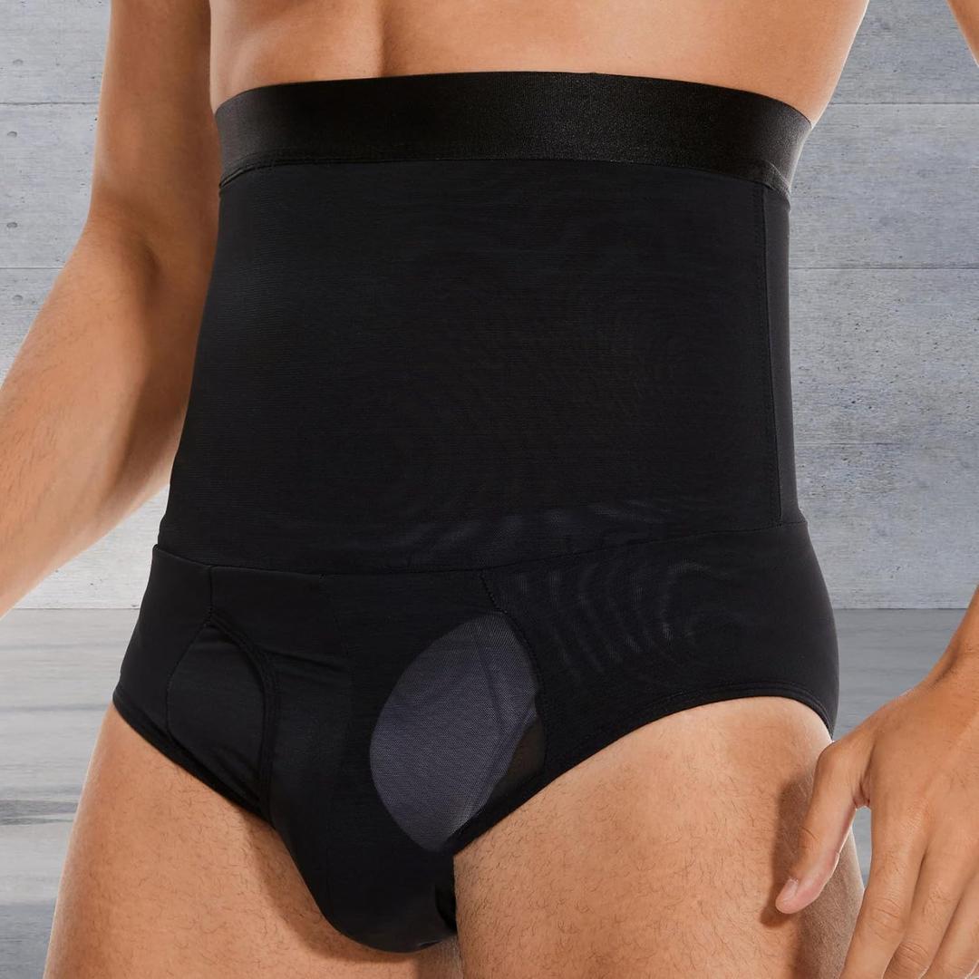 Men Tummy Control Shorts High Waist Slimming Underwear Body Shaper Seamless Belly Girdle Boxer Briefs Shapewear (Small, Black)