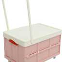 30L Collapsible Storage Bins with Lids: Storage Tote With Wheels Folding Plastic Stackable Utility Crates Plastic Tote Storage Box Container Stackable Folding Utility Crates for Clothes,Books (42x29cm, Pink)