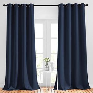 NICETOWN Blackout Curtains for Windows 90 inch Length - Grommet Energy Saving Thermal Drapes Sound Reducing Heat Blocking Window Treatments for Living Room (Navy, 2 Panels, W52 x L90)