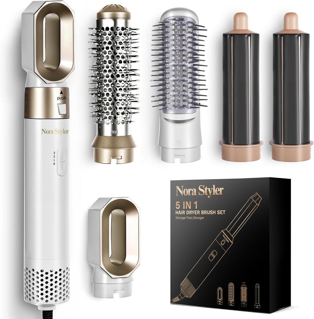 5-in-1 Hair Styler & Hot Air Brush Set, Multi-Functional Hair Styling Tool for Curling, Straightening & Volumizing, Ionic Hair Dryer Brush for Salon-Style Results at Home