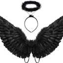 Angel Costume Wings and Halo Angel Costume for Girls, Kids, Adult Halloween Christmas (Black)
