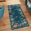 Lahome Floral Rugs for Entryway, 2x4 Washable Kitchen Rugs Ultra-Thin, Non Slip Indoor Door Mat Stain Resistant Boho Small Low-Pile Throw Carpet for Bathroom Bedroom Flore (2x4ft,Navy Blue)
