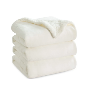 Bedsure Sherpa Fleece Blankets Queen Size for Bed - Thick and Warm, Soft Fuzzy Plush Queen Blanket for Winter, Cream, 90x90 Inches