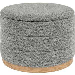 Round Storage Ottoman with Tray Lid, Folding Chenille Fabric Footrest with Hidden Storage, 22.8" Large Footstool Side Table for Dorm Living Room Bedroom, Wood Grain Base, Grey, 22.8"D x 22.8"W x 17.3"H