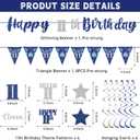Blue Silver 11th Birthday Decorations for Boys Girls, Happy 11th Birthday Banner Eleven Years Old Hanging Swirls Stars Hello 11 Bday Decorations Party Supplies Sign
