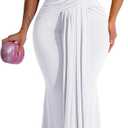 Memoriesea Women's Elegant Sleeveless Deep V Neck Bodycon Party Evening Gown Maxi Dress (White) XL