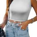2 x Nlife Womens Nashville Sparkly Fringe Sleeveless Tops Concert Raceback Ribbed Tank Tops with Glitter Tassel (White, M)