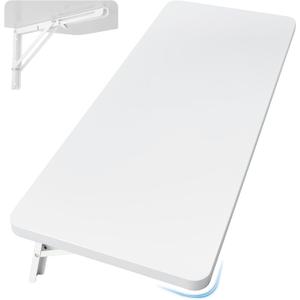 Neoaider Wall Mounted Folding Table 39.4L x 19.7W, Laundry Folding Table with Heavy Duty Metal Collapsible Shelf Brackets, Wall Mounted Desk Fold Down for Small Spaces, White