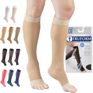 Truform Sheer Compression Stockings, 15-20 mmHg, Women's Knee High Length, Open Toe, 20 Denier, Nude, Large