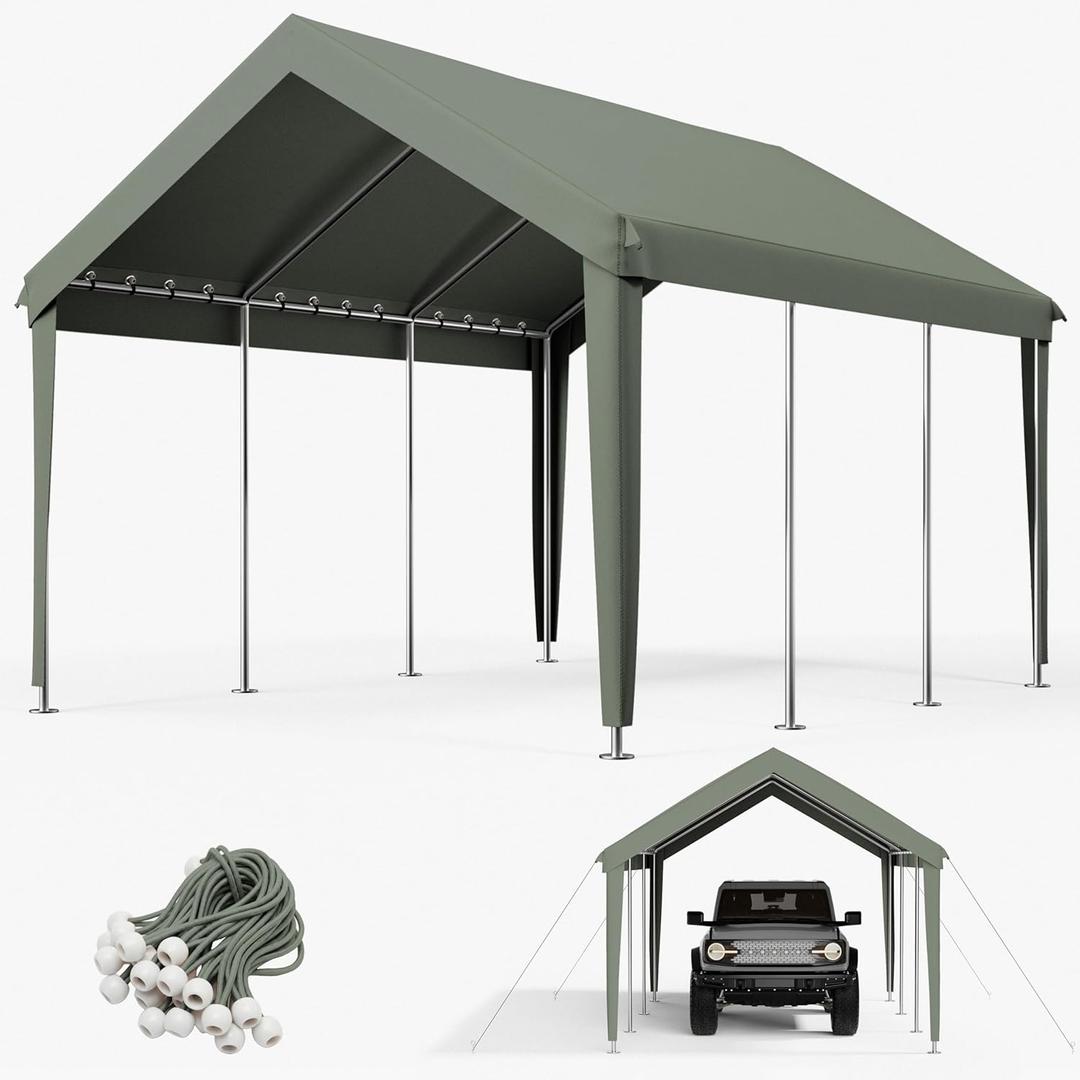 10 x 20 Ft Carport Replacement Cover, Heavy Duty Outdoor Car Tarp Canopy, Waterproof & UV Protected Tear Oxford Tarp with Ball Bungees (Frame is Not Included)