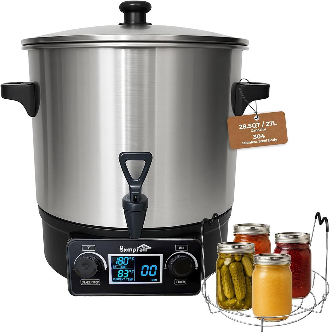 Electric Water Bath Canner 27 Quart, Knob Control Time & Temperature with LED Display Showing Real-Time & Preset Temp, Auto Shut-Off, Ideal for Canning Cooking Pickling & Heating