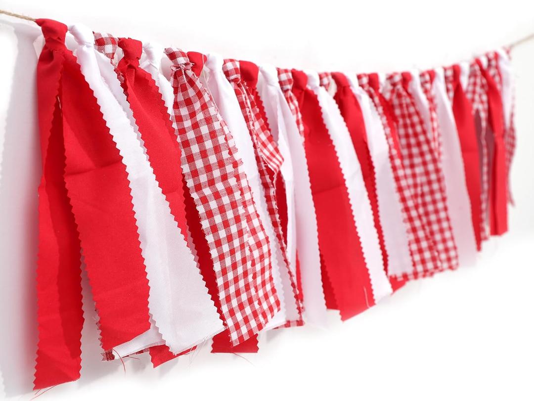 Red And White Gingham Banner/Garland - Red Gingham Banner For Baby Shower,First Birthday High Chair Bunting For Boy,Wall Hanging, Nursery Decor (Red)