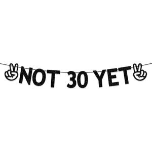29th Birthday Party Decorations for Men Women, Black Glitter Not 30 Yet Banner, Funny 29 Years Old Birthday Party Decorations Supplies