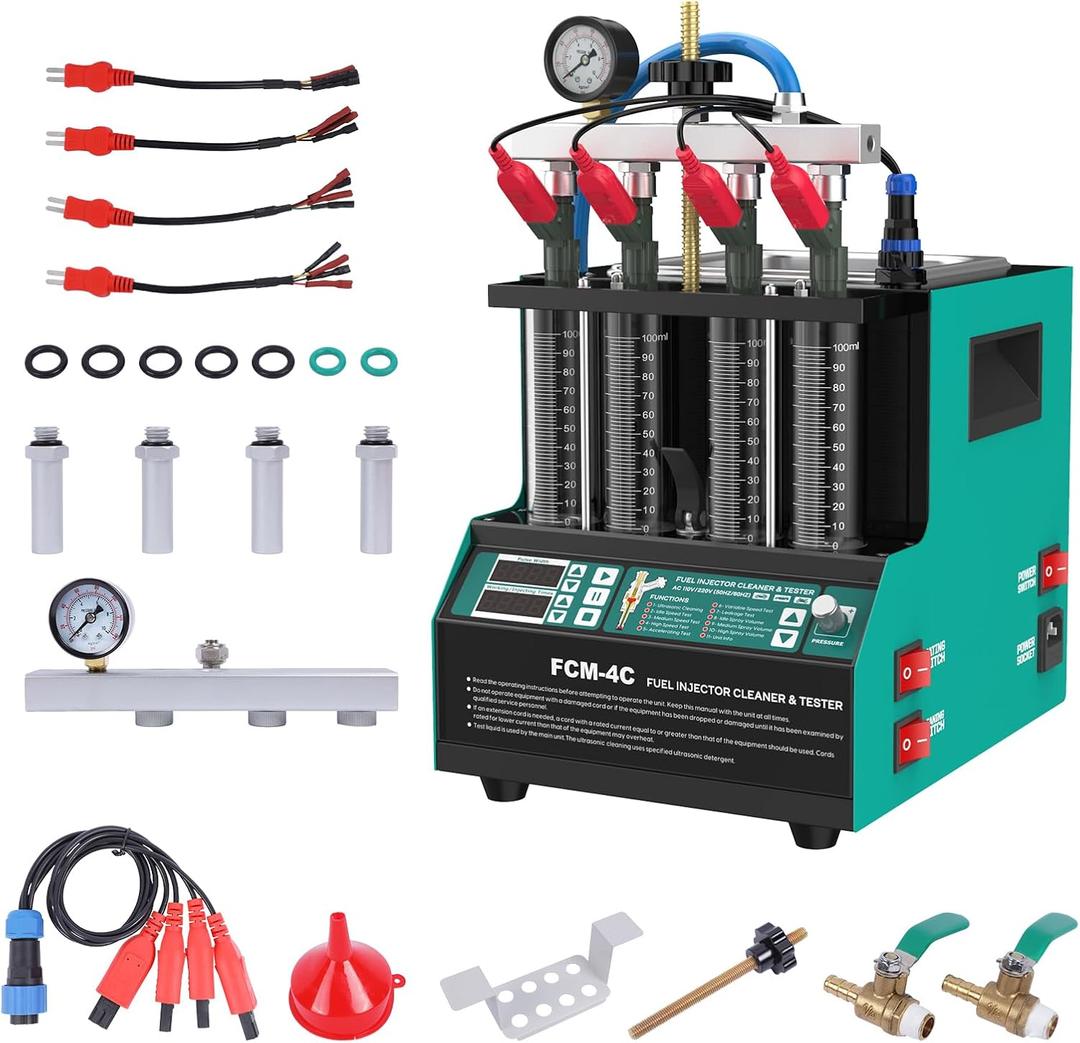 PLAYOCCAR Fuel Injector Cleanr Machine,4 Cylinder Ultrasonic Heating Cleaning Injector Machine,Tester Kit for Gasoline Diesel Car & Motorcycle FEI/FSI Injector