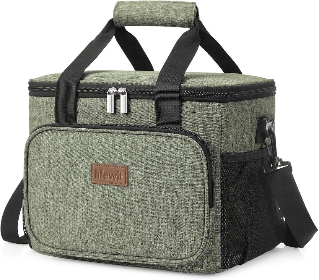 Lifewit Large Lunch Bag Insulated Lunch Box Soft Cooler Cooling Tote for Adult Men Women, Dark Green 24-Can (15L)