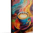 Colorful Latte Art Musical Staff Canvas Wall Art Dining Room Wall Decor Prints Classic Posters Contemporary Painting Framed Artwork For Restaurant Home Kitchen Living Room Office Decor 16x24 Inches