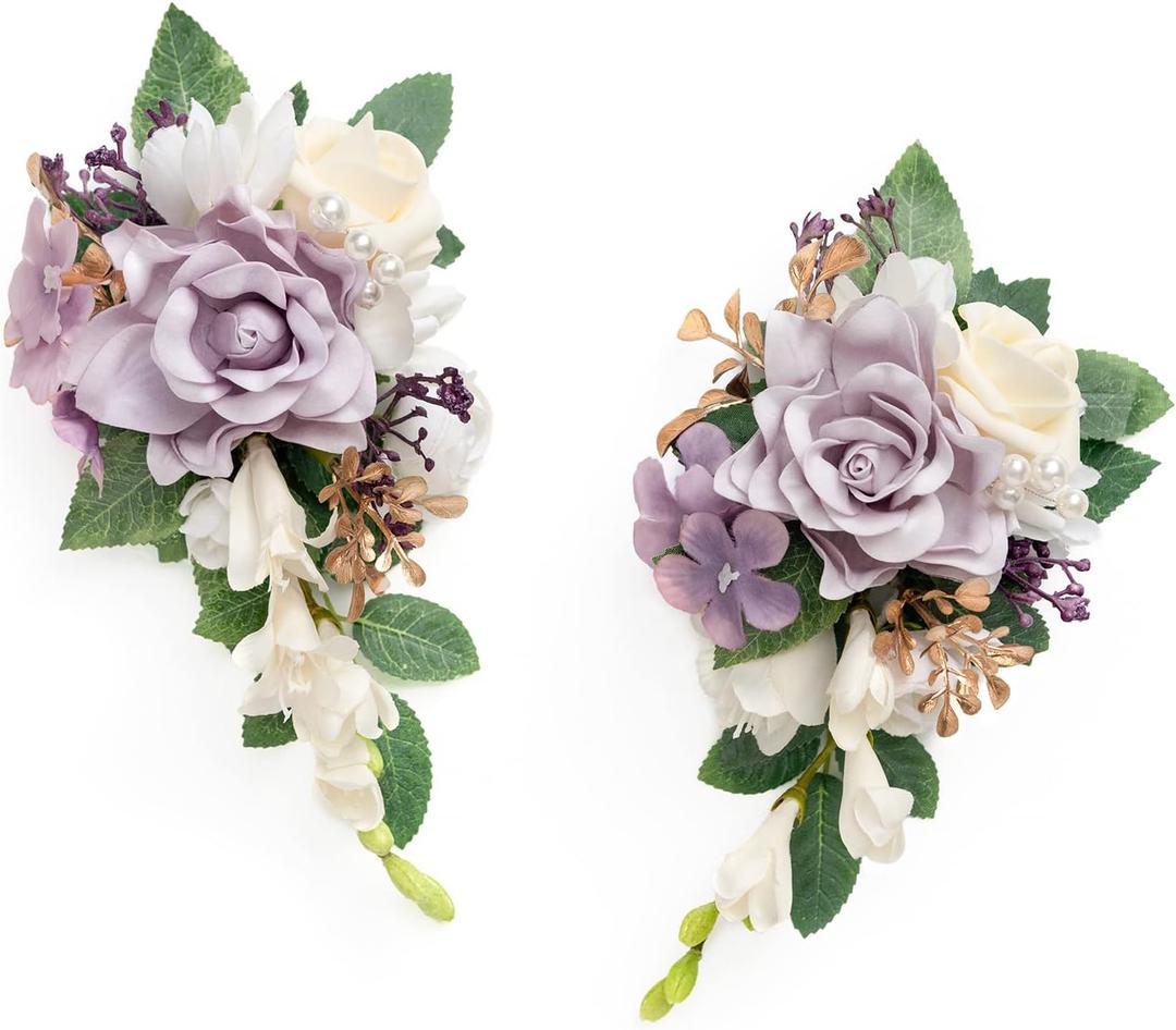 Ling's moment 2pcs Wedding Shoulder Corsage Artificial Flowers, Girl/Mother Homecoming/Prom Corsages Wristlet Dcor, etc. Lilac Purple