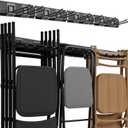 TIDYME Garage Tool Organizer Wall Mount | 64-Inch Garage Wall Organizer & Folding Chair Rack | Heavy-Duty Tool Hanger System | 12-Piece Kit with 4 Steel Rails & 8 Adjustable Hooks | 400 lbs Capacity (Black)