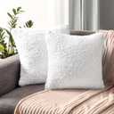 PAVILIA Fluffy White Throw Pillow Covers, Decorative Accent Pillow Cases for Bed Sofa Couch, Soft Faux Fur Cushion Cover, Square Sherpa Pillowcases, Home Room Decor, White, 18x18 Set of 2