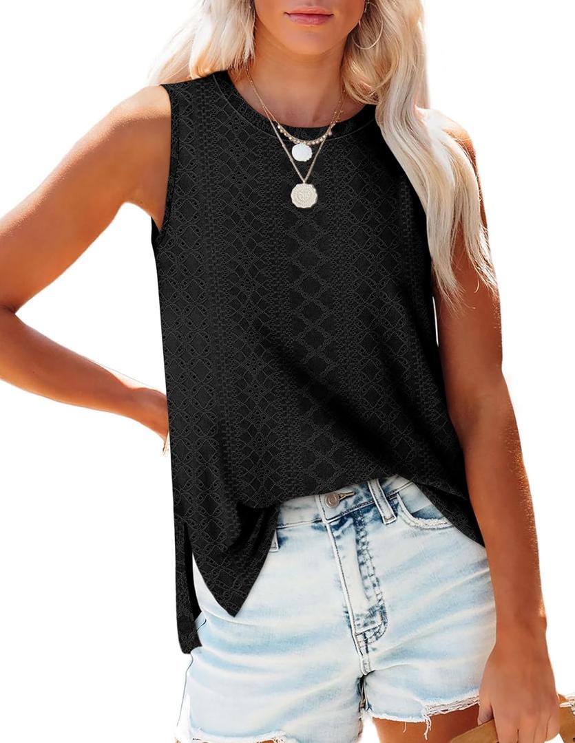 OFEEFAN Women's Tank Tops V Neck Loose Fit Basic Casual Summer Tops Side Split Sleeveless Shirts (X-Large)