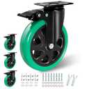 6 Inch Caster Wheels, Locking Casters Set of 4 Heavy Duty, Silent Top Plate Swivel Caster with Brake, Polyurethane Green Castor Wheels for Furniture and Workbench Cart
