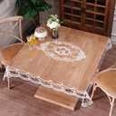 Artbloss Clear Table Cover Protector Vinyl PVC Square Table Cloth with White Lace Pattern Oil Spill Proof Plastic Tablecloths for Dining Tables Parties Holidays (French Lace, 55 x 55 Inches)