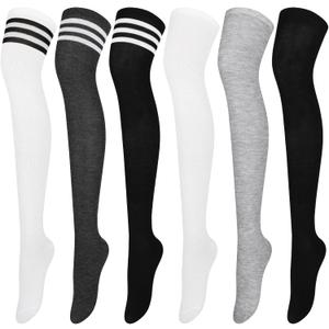 Aneco 6 Pairs Over Knee Thigh Socks Knee-High Warm Stocking Women Boot Sock Leg Warmer High Socks for Daily Wear, Cosplay