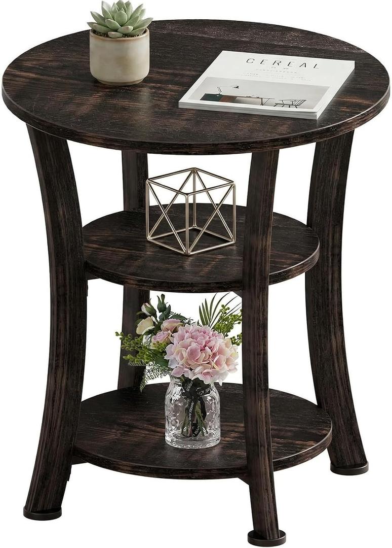 Yuede Round End Table 3 Tier Side Table, Small Space Nightstand | 19.7-inch Circle Coffee Accent Table, Small Side Tables for Living Room, Bedroom, Sofa, Couch, Vintage Rustic (Oak Dark) 19.7" x 19.7" x 21.7"