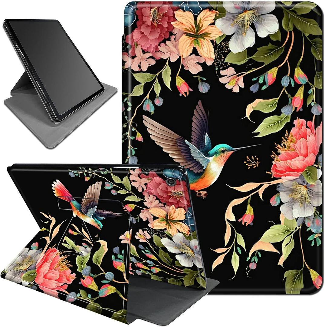 Case for All-New Fire HD 10 & 10 Plus Tablet (11th Generation 2021 Release), 360 Degree Rotating Smart Stand Protective Cover with Auto Wake/Sleep for Fire HD 10 Tablet Case, Bird and Flowers