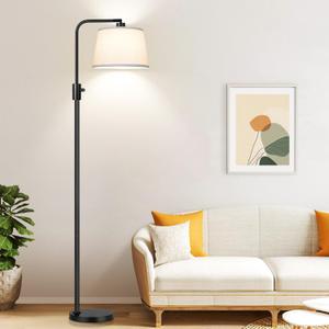 Dimmable Floor Lamp, 1000 Lumens LED Edison Bulb Included, Arc Black Floor Lamps for Living Room Modern Standing Lamp with White Shade, Tall Lamps for Living Room Bedroom Office Dining Room