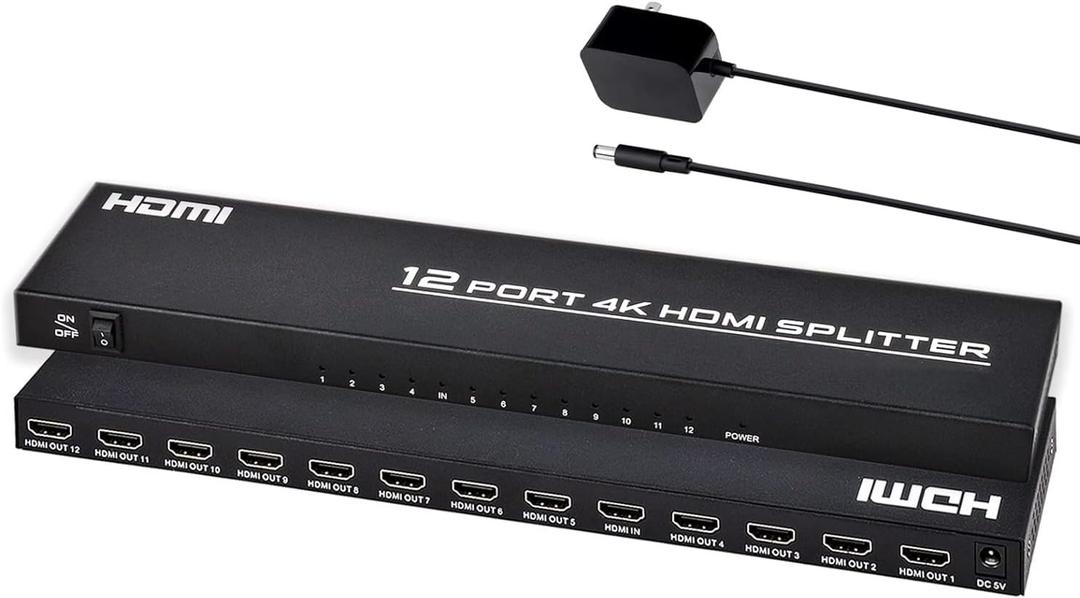 4K HDMI Splitter 1 in 12 Out, Powered HDMI Distributor Support 4Kx2K@30Hz Full HD for PC Laptop PS4 Xbox HDTV Office Home Teaching