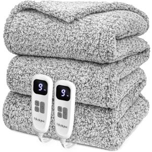 Heated Blanket Electric Blanket Queen - Fast Heating Blanket Throw Dual Control Double Sided Sherpa with 6 Heating Levels & 1-10 Hours Auto Off, Mashine Washable, 84 x 90 Inches, Grey
