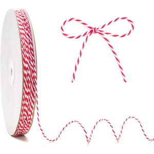 KINGLAKE Red and White Twine - 2mm Cotton Bakers Twine Red and White Christmas Ribbon String Holiday String 328 Feet for Gift Wrapping Baking Butchers Crafts Holiday Decoration Valentine's Day