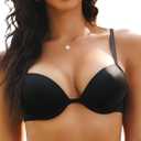 Women's Front Closure Bra Push Up Padded Add Cup Demi Plunge Bras with Underwire Lift T Shirt Smooth Bralette (Black)