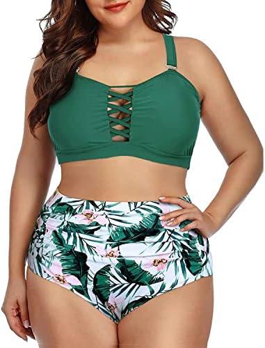 Daci Women Plus Size Two Piece Swimsuit - High Waisted Bikini Tummy Control Bathing Suit Bandeau Swimwear, Large