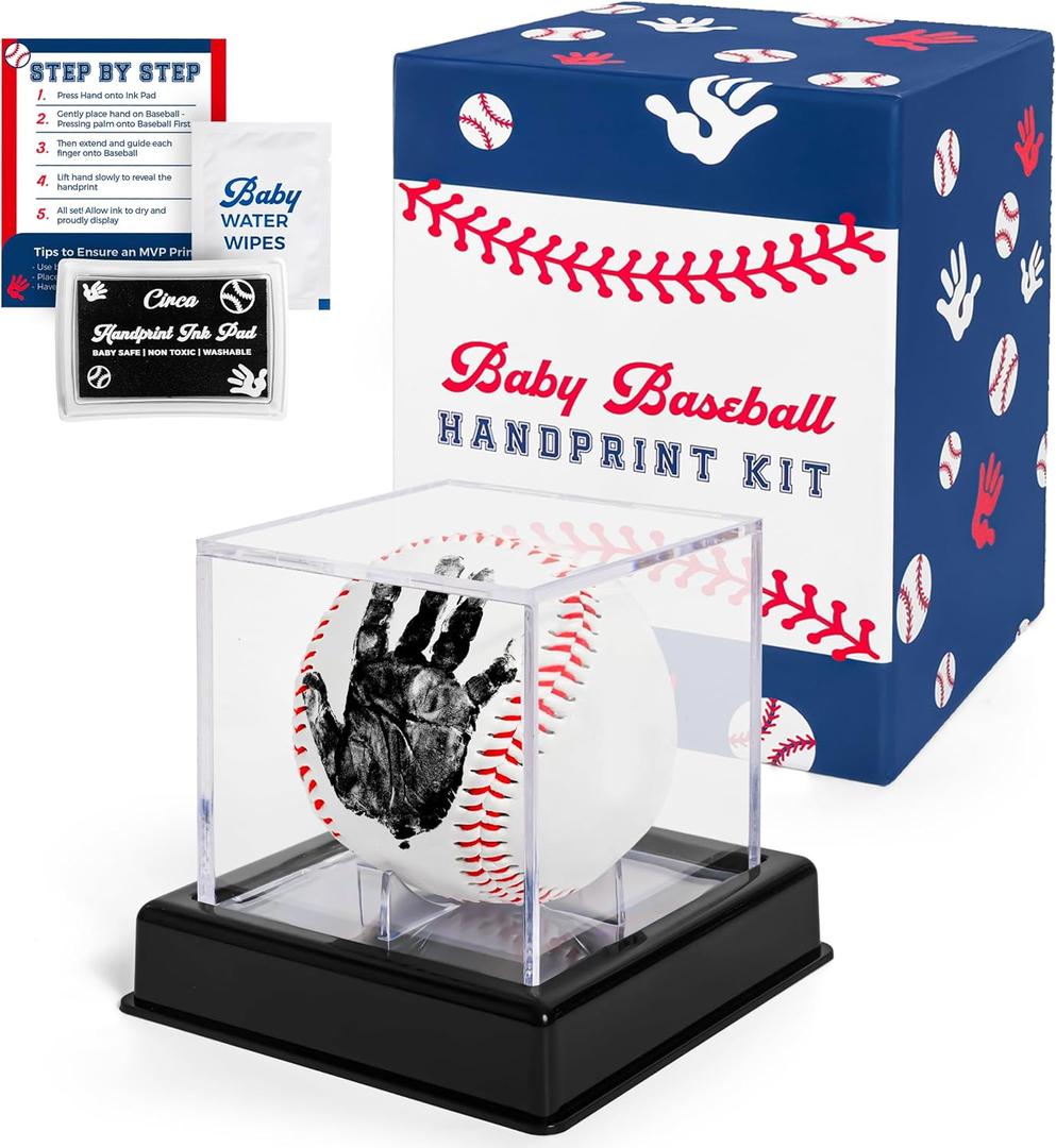 Circa Print Baby Baseball Handprint Ornament Kit, Ink Pad for Hand and Footprints - Unique Keepsake for Dads, Shower Present for Moms, Newborn Gift