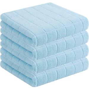 Homaxy 100% Cotton Terry Kitchen Towels(Sky Blue, 13 x 28 inches), Checkered Designed, Soft and Super Absorbent Dish Towels, 4 Pack