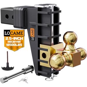 LOCAME Adjustable Trailer Hitch, Tri-Ball(1-7/8'', 2'', 2-5/16''), Fits 2.5 Inch Receiver, 6 Inch Drop Hitch, 18,500 LBS GTW, Heavy Duty Trailer Hitch for Truck, Gold, LC0082