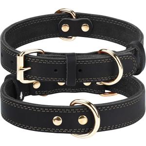 Joytale Genuine Leather Dog Collar for Large Dogs, Heavy Duty Thick Solid Leather for Power Breeds, Sturdy Adjustable Pet Collar with Metal Pin Buckle, Durable for Daily Walking, Black, L