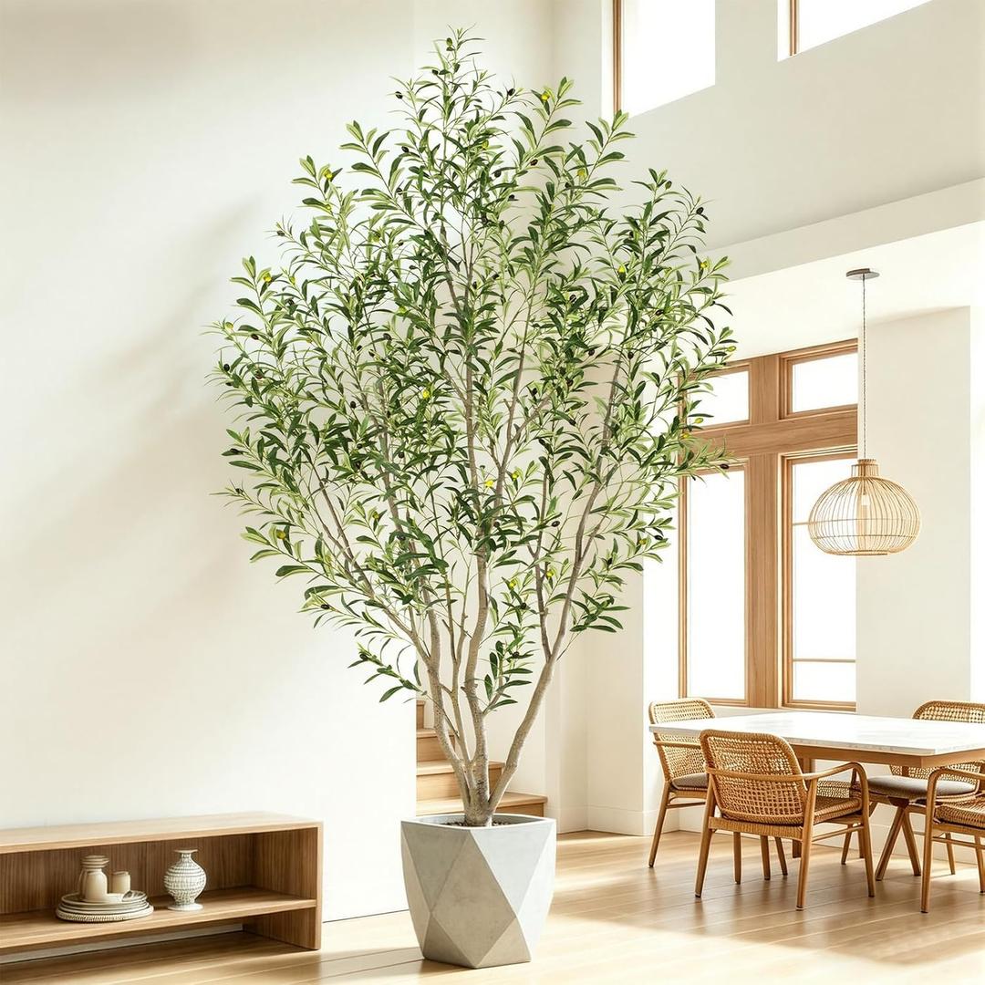 8ft Olive Trees Artificial Indoor, Tall Faux Olive Tree with Realistic Leaves and Lifelike Olives Fruits, Large Fake Silk Plant for Living Room Office Bedroom Balcony Home Decor