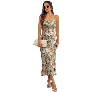 Women's Spaghetti Strap Midi Satin Silk Dresses Slip Cowl Neck Party Cocktail Evening Sexy Dress (M)