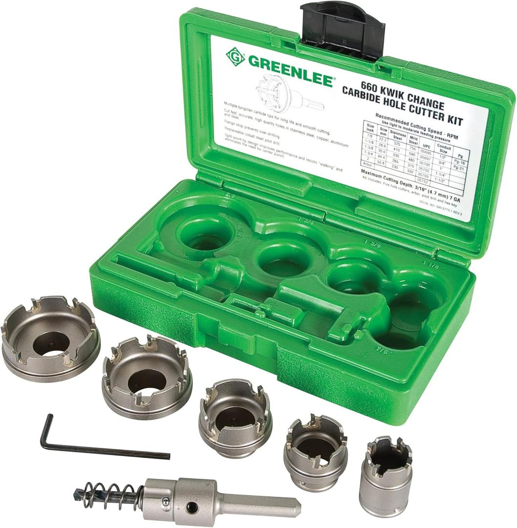 Greenlee 660 6-Piece Quick Change Carbide-Tipped Hole Cutter Set, 7/8" - 2"