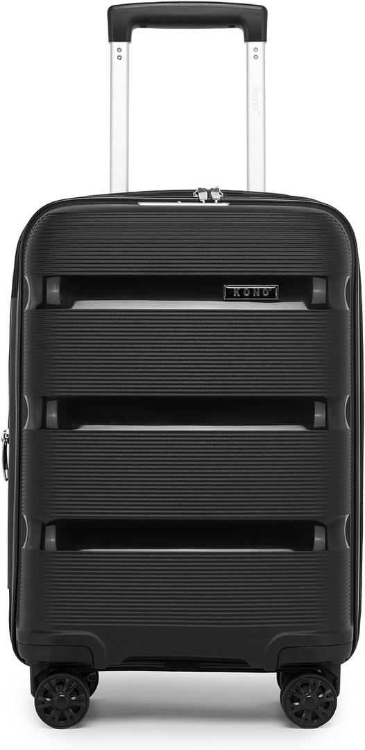 Kono Carry On Luggage 20 Inch Expandable 22x14x9 Airline Approved Hard Shell Travel Trolley 4 Spinner Wheels Lightweight Polypropylene Suitcase with TSA Lock, Black