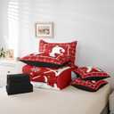 Erosebridal Hockey 7 Piece Comforter Set Twin,Ice Hockey Bed in a Bag with Flat Sheet and Fitted Sheet for Kids Teens,Equipments Stick Puck Snowflake Bedding Set with Pillowcase and Case Burgundy