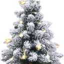 Pre-Lit Artificial Mini Christmas Tree,20 Inch Snow Flocked Small Pine Xmas Tree with 40 LED Lights,70 Branch Tips,Battery Operated Tabletop Christmas Tree Burlap Base-(50cm) (1ft 8in, White+green)