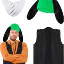 4 Pcs Halloween Dog Cartoon Character Costume Adults Green Hat Black Ears Glove and Vest for Halloween Cosplay Party, One Size